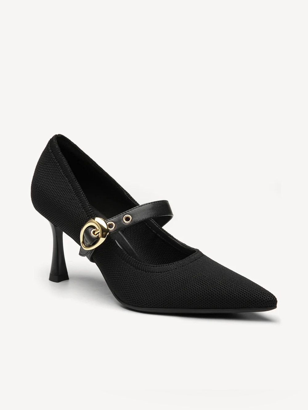 Cosy Island Black Mary Jane Pointed Toe Pump with Gold Accent 7.5
